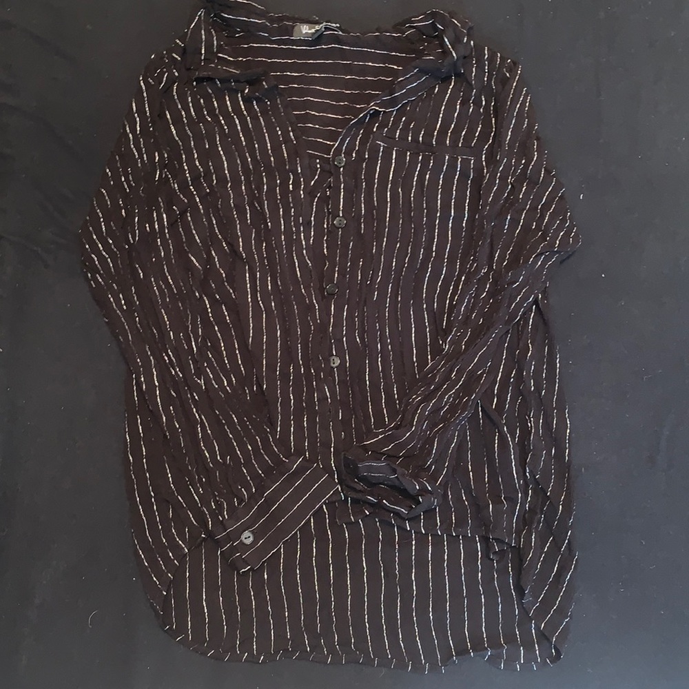 Long sleeve button up. Black with silver stripes. Worn once